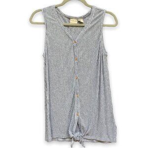 Rachel Zoe Linen Blue & White Stripe Tie Front Sleeveless Top Womens Size Large